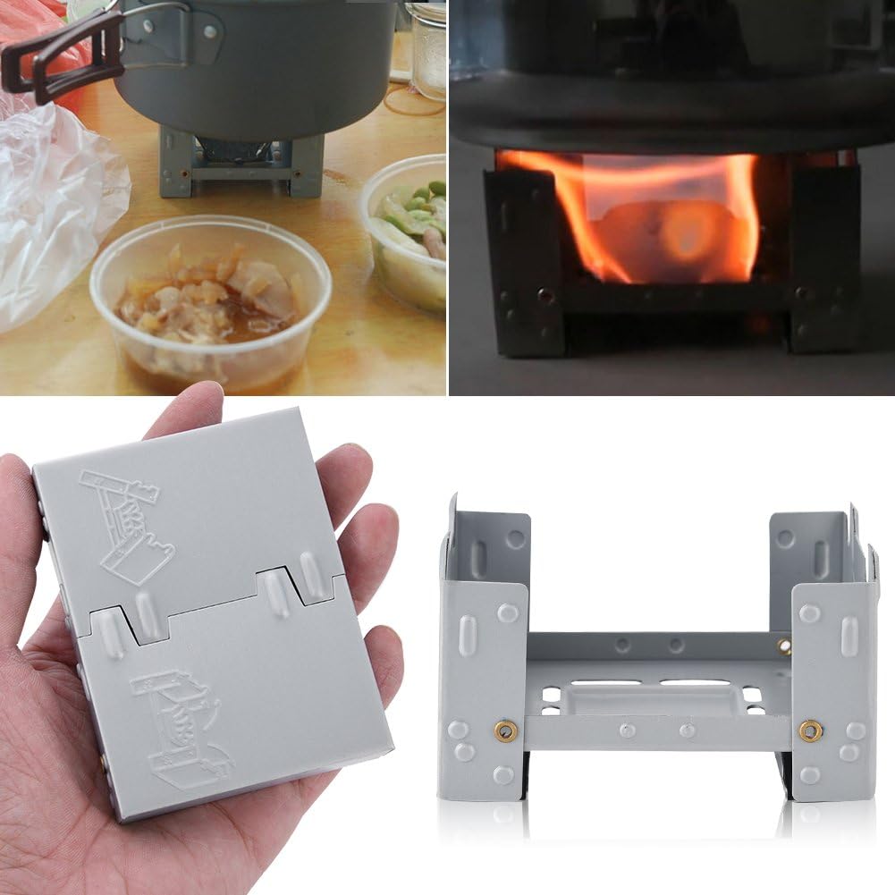 Folding Stove, 95 x 75mm Solid Fuel Camping Portable Stove Indoor Use Fuel Tablets Wood Burning Camp Stove for Outdoor Cooking Backpacking Emergency Stove