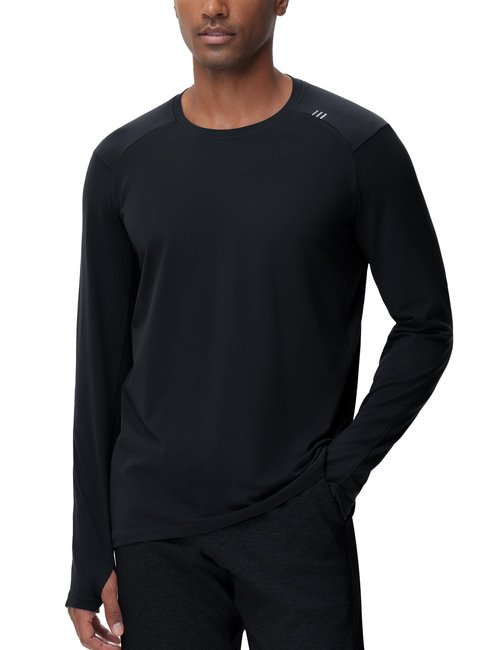 THE GYM PEOPLE Men's Long Sleeve Workout Shirts Moisture Wicking Athletic Running Tee Tops with Thumb Holes Black