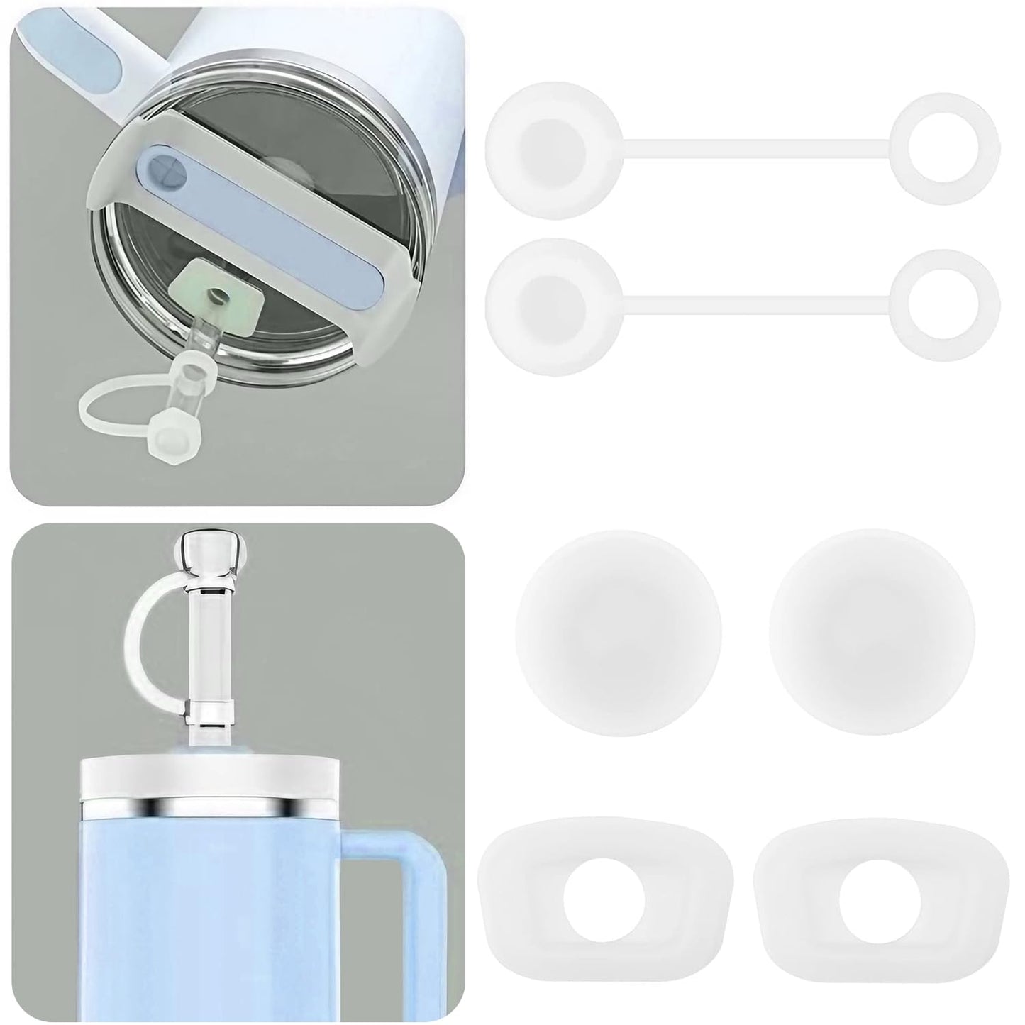 2Sets Stanley Straw Cover, 2.0 Stanley Spill Stopper Compatible 40oz/30oz, Stanley Cup Accessories, Stanley Stopper, Include 2 Straw Lids and 2 Square/2 Round Stanley Leak Stopper,wool white