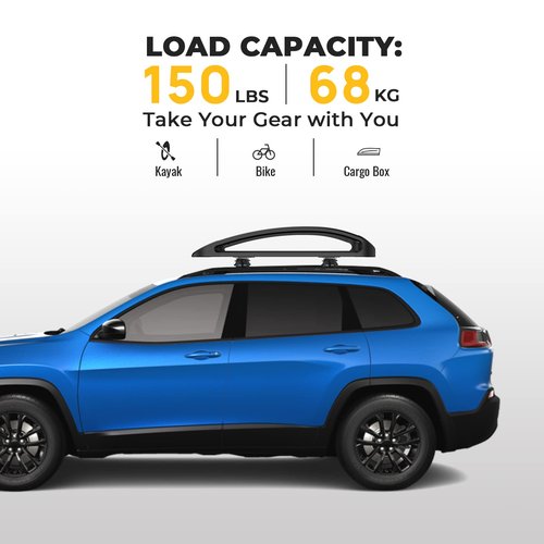 BougeRV Anti-Rust Aluminum Roof Basket 47''x40''x8'' Lightweight Universal Rooftop Cargo Carrier Luggage Rack with Wind Fairing, for SUV Truck,150LBS Load Capacity (Upgrade Black Coating Anti-Fade)