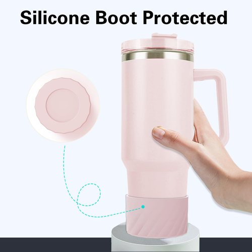 BNNECEU Enhanced Protection: Anti-Slip 2PCS Silicone Boots for Stanley Quencher H2.0 40 oz, IceFlow Flip 20 oz/30 oz, and Hydroflask 12-24 oz Bottles (Pink)