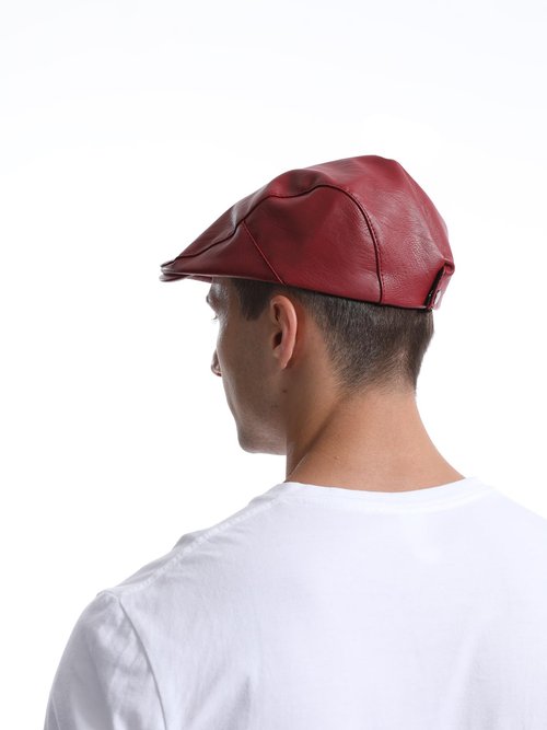 Idopy Men's Classic Faux Leather PU Driving Ivy Hat Fishing Golf Beret Newsboy Flat Cap Cabbie Red