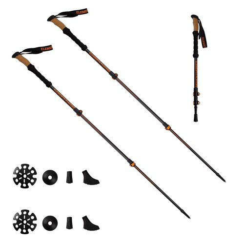 ELEMENTS PLAYERS 80% Trekking Poles for Hiking 3K Anti-Shock Carbon Fiber Ultralight Telescopic Collapsible - Professional Open Terrain (2PC)