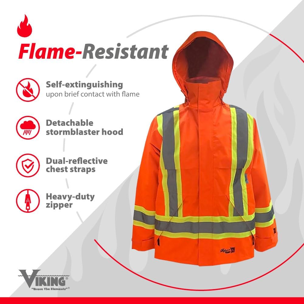 Viking Professional Journeyman 300D Rip-Stop Fire Retardant Reflective Jacket - Fire Resistant Hi Vis Jackets for Men