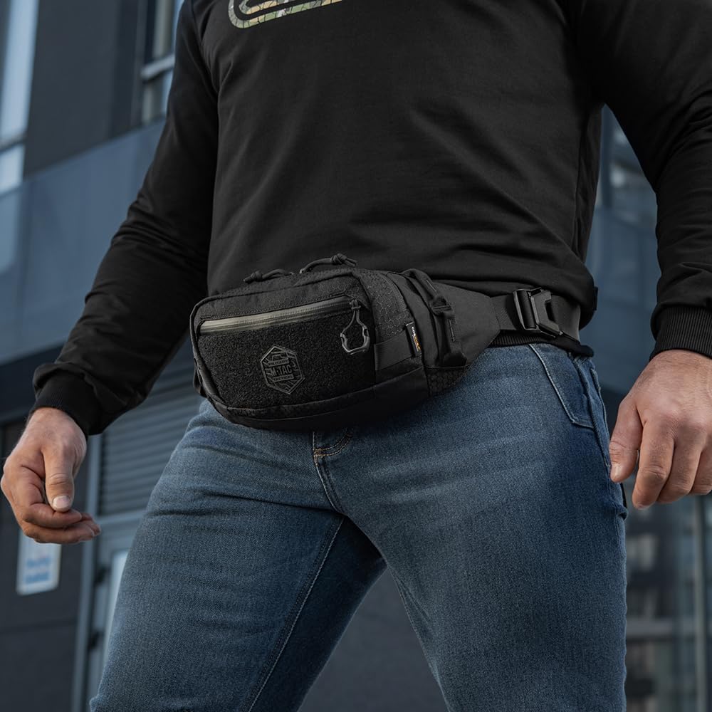 M-Tac Premium Military Tactical Mens Fanny Pack - Waist Belt Bag - Waterproof Concealed Carry Fanny Pack For Men & Women Cross Body EDC (Elite Hex Black)