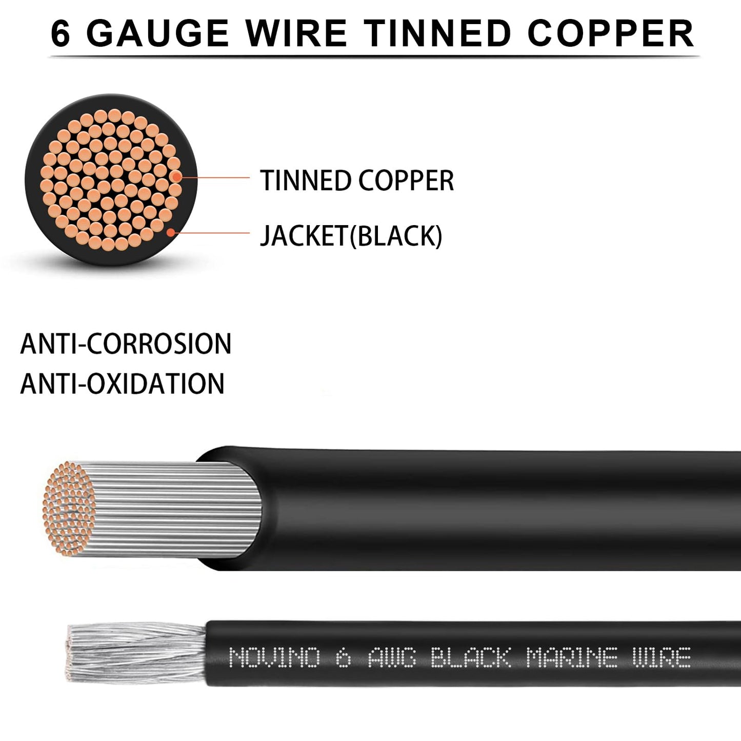 6 Gauge Marine Battery Cable,600V 6 AWG 25ft Tinned Copper Battery Cable for Boat Wiring Marine Automotive RV Camper Trailer Car Truck Motorcycle Kubota Tractor