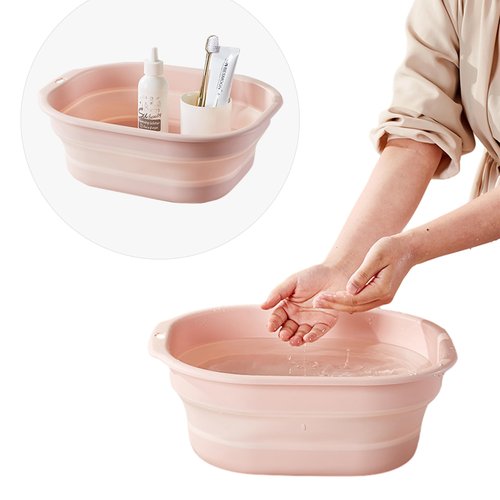 Daimix Collapsible Wash Basin Set of 2, Foldable Small Medium Size Wash Basin, Portable Plastic Basins for Laundry, Bottles, Travel, Camping (Pink)