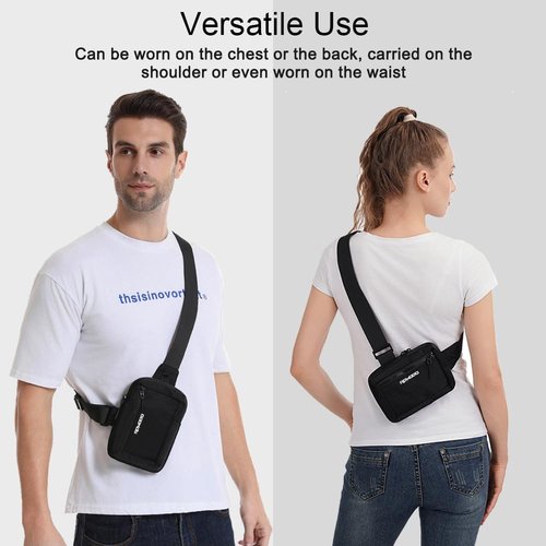 RDMODO Sling Bags for Men, Small Crossbody Bags for Women, Water Resistant Nylon Casual Chest Bag with Adjustable Strap, Lightweight Dual Pocket Shoulder Bag for Travel Walking Jogging (Black)