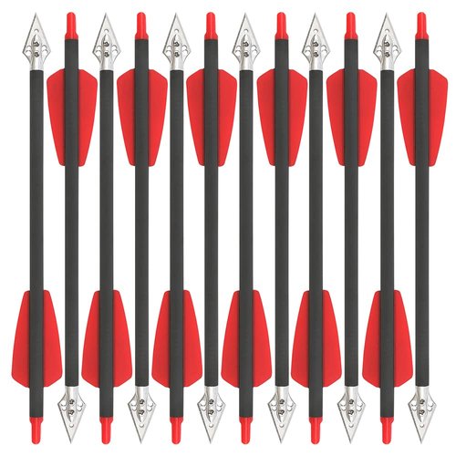 ZSHJGJR Archery 8 inch Crossbow Bolts Carbon Arrows 2" Red Vanes with Steel Broadhead Tips for Crossbow Hunting Shooting Targeting 6/12/24pcs (red, 12)