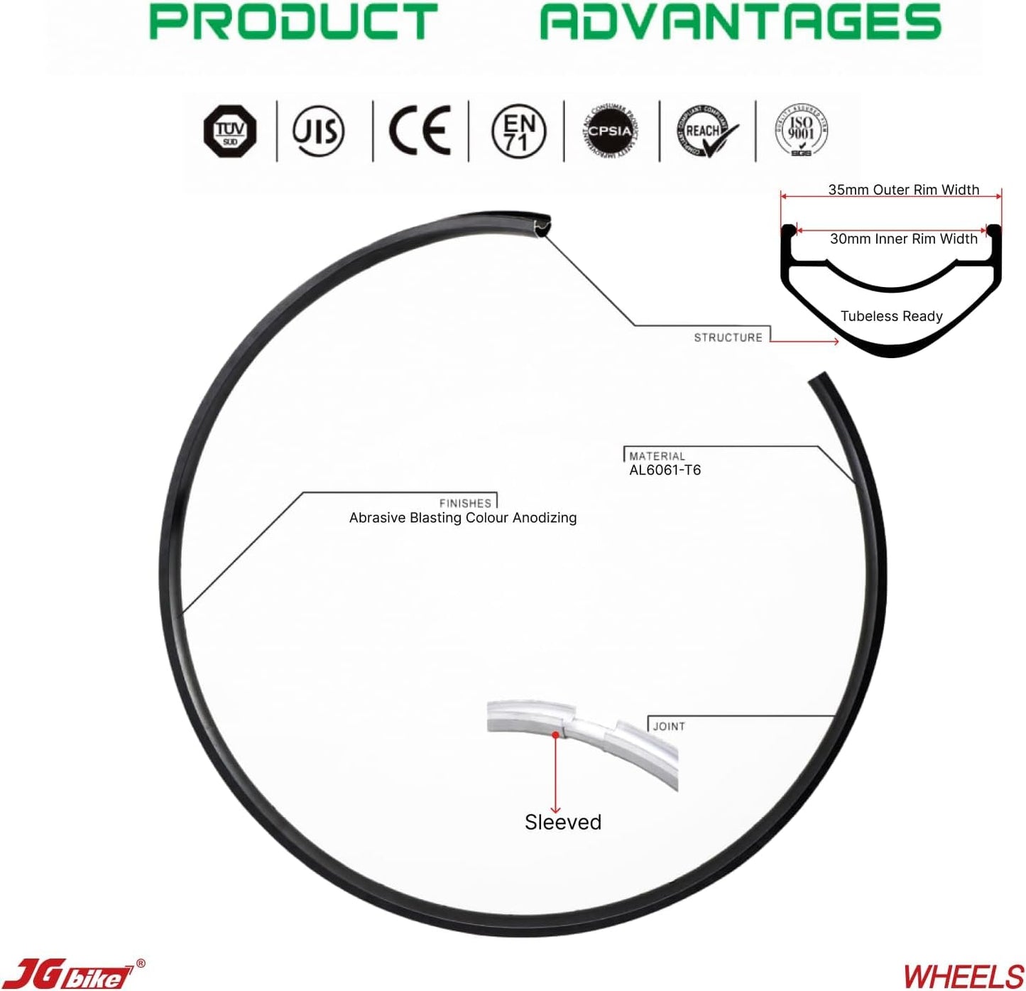 JGbike M30 Mountain Bike Wheelset, 32H 57T 114POE, Presta Valve, Tubeless Ready - Rear 29" 148 * 15mm HG Driver