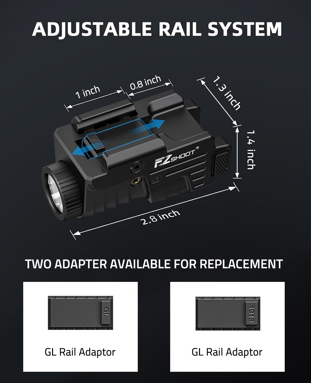 EZshoot 800 Lumens Pistol Light Laser Combo Rechargeable, Pistol Flashlight with Slidable Rail Compatible with Glock and Picatinny Rail, Tactical Flashlight with Green Laser Beam
