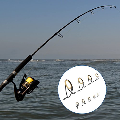 Litoexpe 9 Pieces Fishing Rod Repair Kit, Double Legs Fishing Rod Guides Rings, Stainless Steel Rod Top Tips Replacement Ceramic Guide Rod Eyelet (Gold, Black)