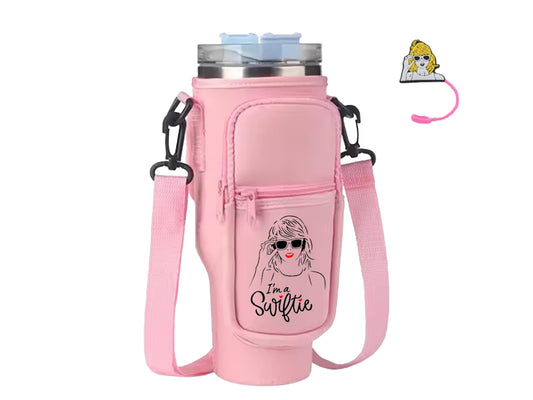 Fans Water Bottle Carrier Bag with Phone Pocket Compatible With Stanley 40 oz with Adjustable Strap & Straw Cover for Gift and Watter Bottle Accessories