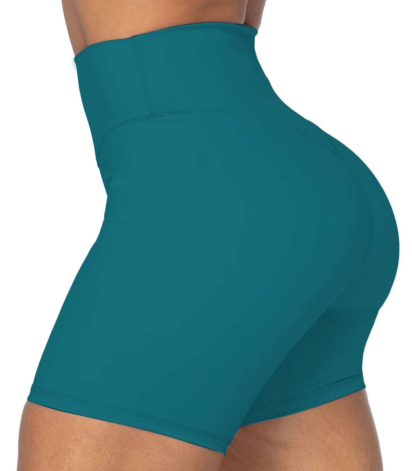 Sunzel No Front Seam High Waist Biker Shorts for Women, Squat Proof Yoga Workout Gym Bike Shorts 5" Inseam Deep Lagoon Large