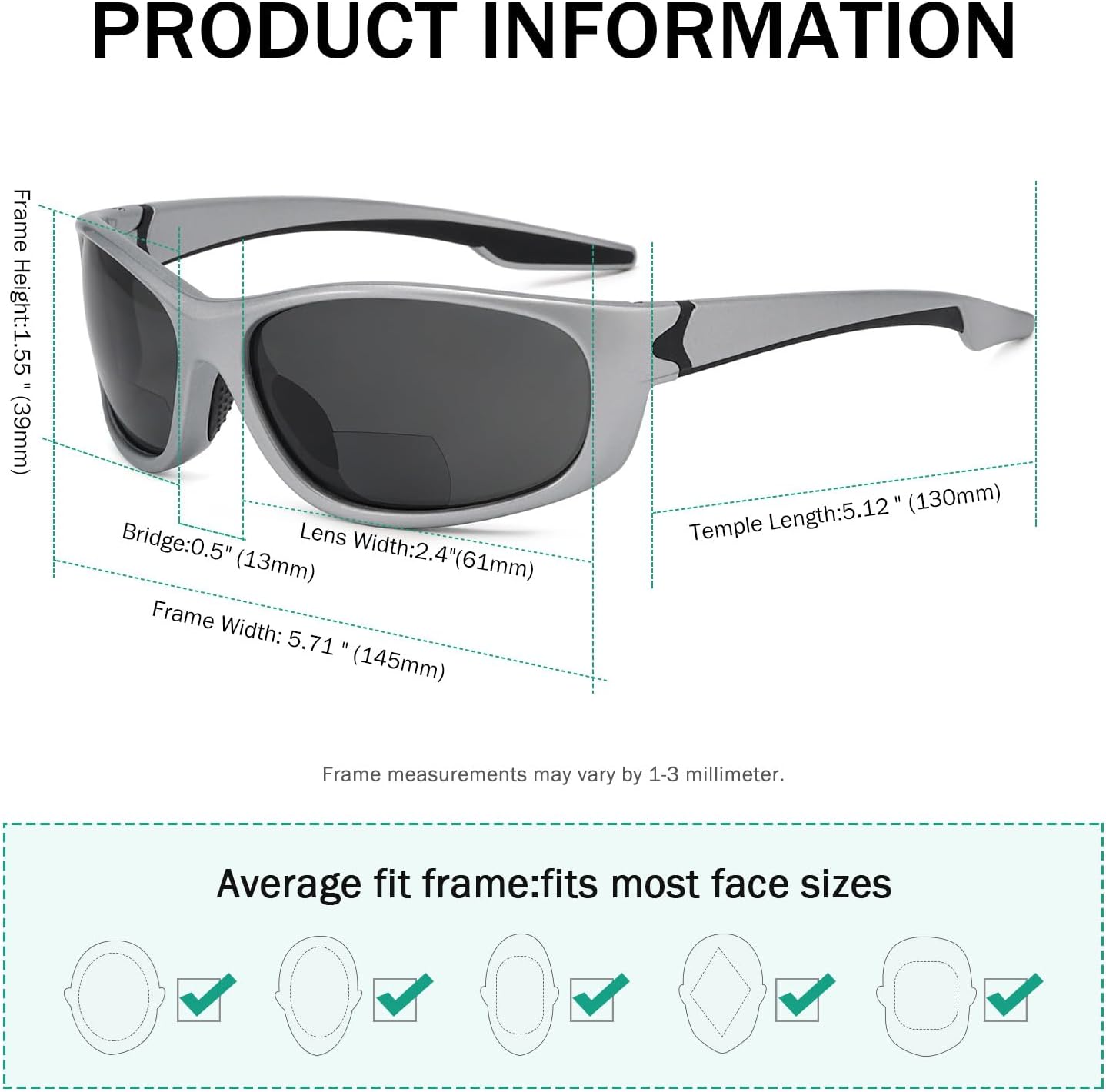 Eyekepper TR90 Unbreakable Sports Bifocal Sunglasses Baseball Running Fishing Driving Golf Softball Hiking