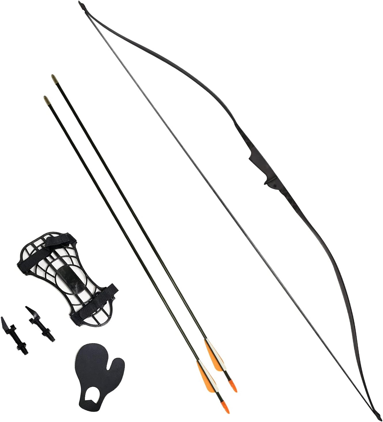 SAS 30-35lbs 22-29" Robinhood Long Bow for Adult/Youth with Armguard, Finger Tab, Arrow Rest and 2 x Arrows