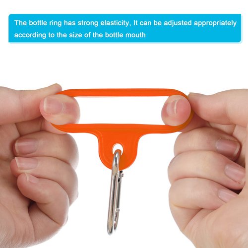 PATIKIL Silicone Water Bottle Clip with Buckle, 2 Pack Drink Holder Hook Keychain Clip Ring for Outdoor Activities Daily Use, Orange Silver