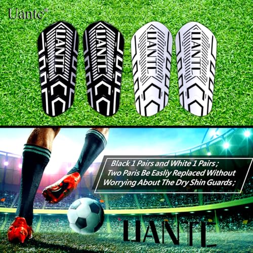 Kids and Adults Soccer Shin Guards with Cushion Protection - Black & White, 2 Pairs Small