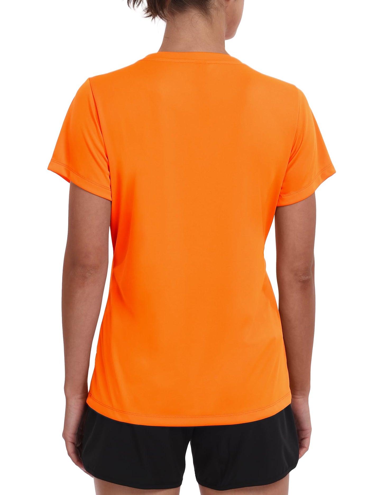 Nepest Women's Short Sleeve Quick Dry T-Shirt V-Neck UPF 50+ Tops Athletic Running Performance Shirts Orange L