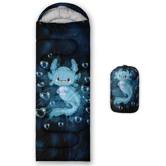 HOSIMA Blue Theme Kids Sleeping Bag Suitable for All Seasons,Dream Axolotl Compact Sleeping Bag for Camping Essentials,0 Degree Sleeping Bags for Adults is Suitable for Outdoor Hiking.