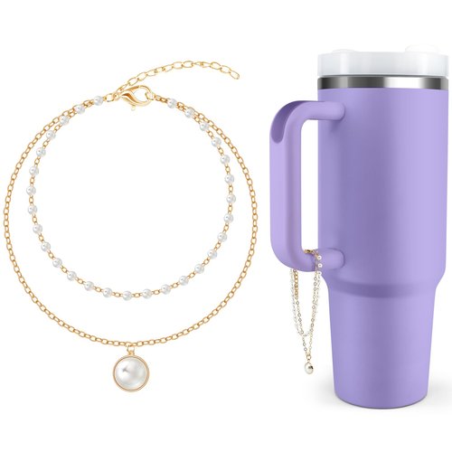 Equoza Pearl Handle Charm for Stanley 30 & 40 oz Tumbler – Gold Cup Bling Accessory, Cute Tumbler Decoration for Women