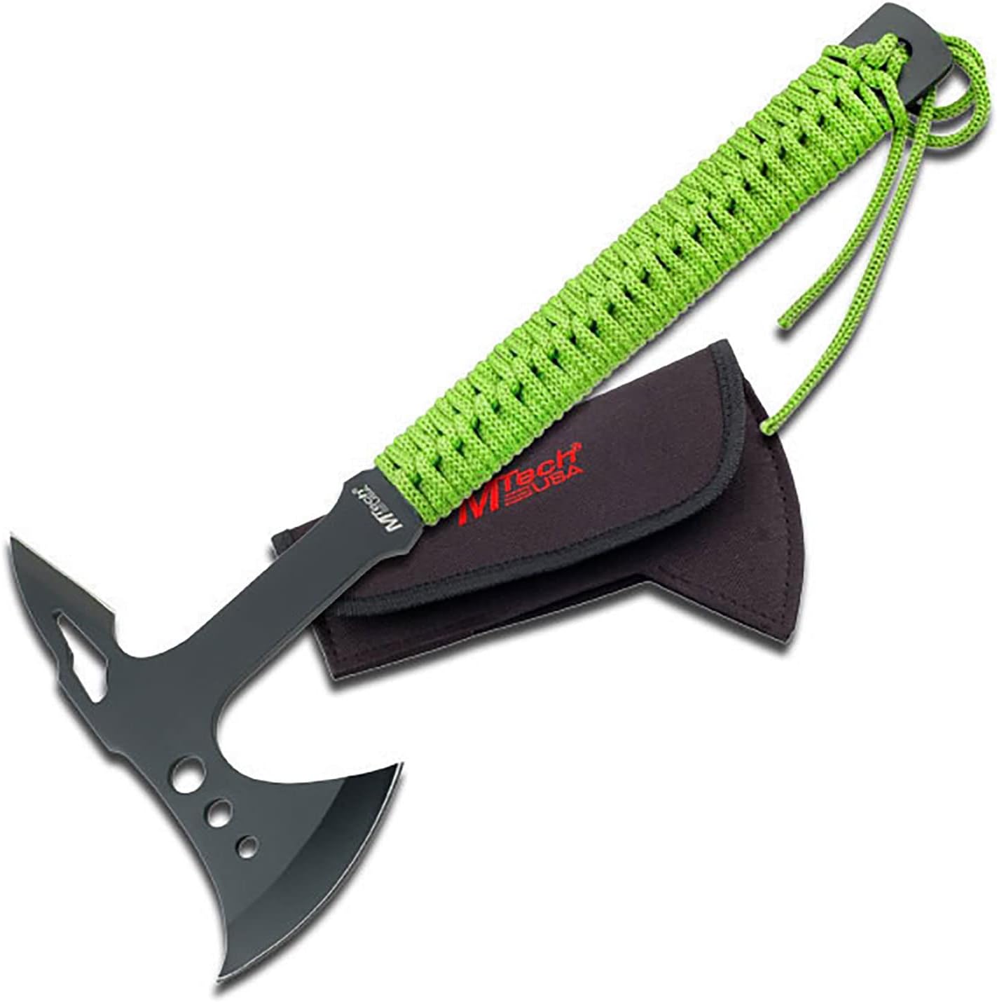 MTech USA MT-AXE8 Camping Axe, Black Stainless Steel, Cord Wrapped Handle, 15-Inch Overall