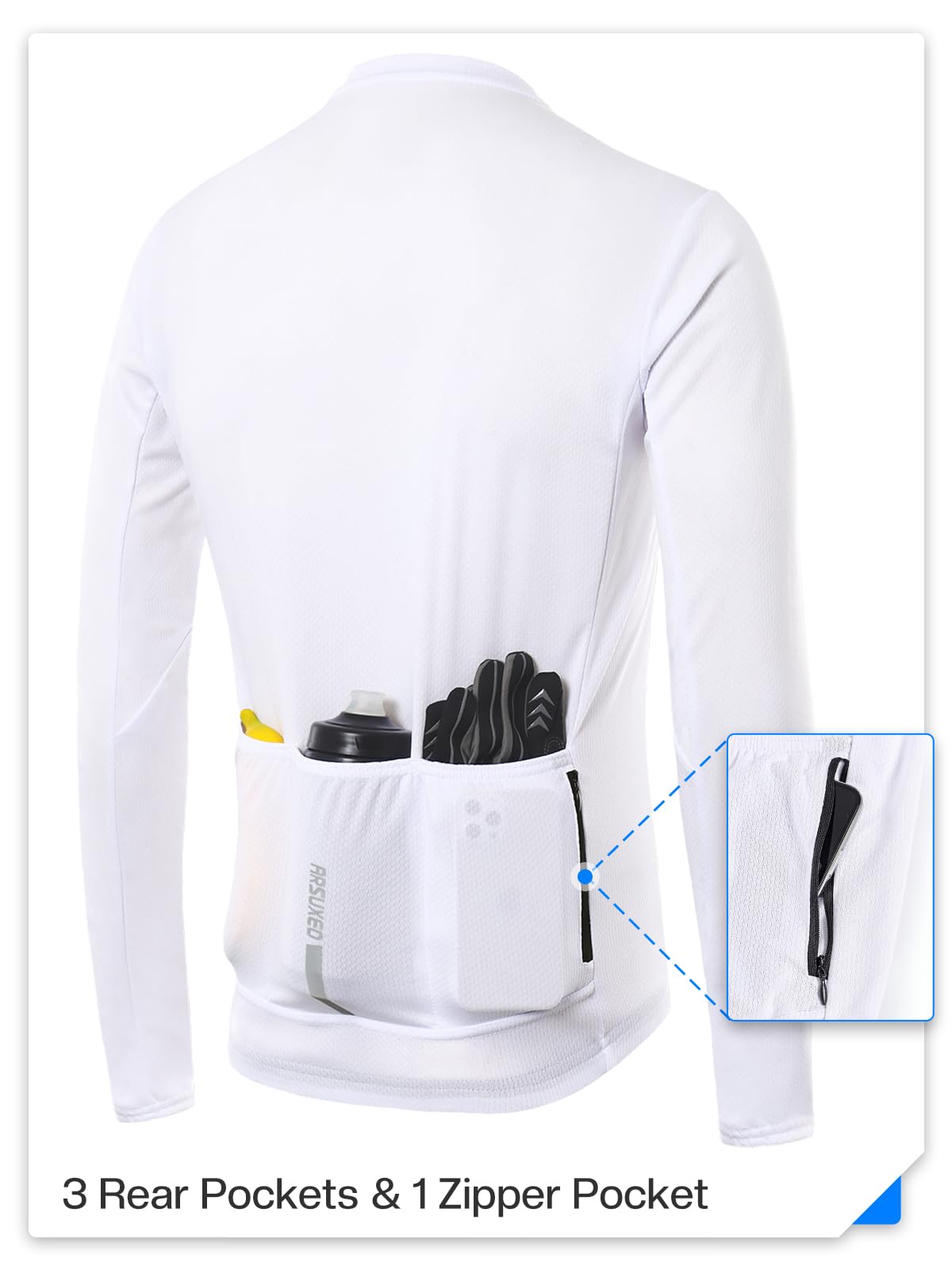 ARSUXEO Men's Cycling Jersey Long Sleeve Slim Fit Bike Jersey Biking Bicycle Cycling Shirt 6038 White Size Medium