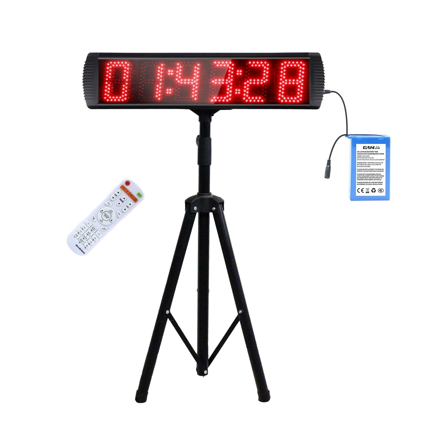 GAN XIN Large LED Display Digital Race Timer with Battery,Function-Countdown/Up/Time Clock, Remote Control, Tripod Stand and Adjustable Brightness for Sports Events, Races, Meetings, Presentations