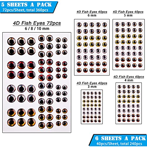 4D / 360pcs Fishing Lure Eyes - Realistic 3D/4D/5D Holographic Epoxy Fish Eyes for Lure Making Kit