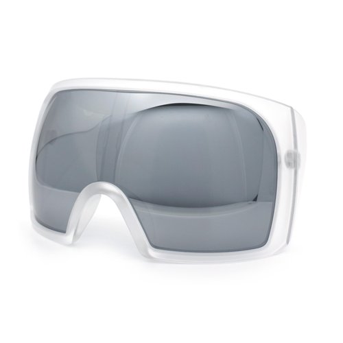 Super Oversized XXL Goggle Style Wrap Around Sport Plastic Sunglasses Frost - Silver Mirror