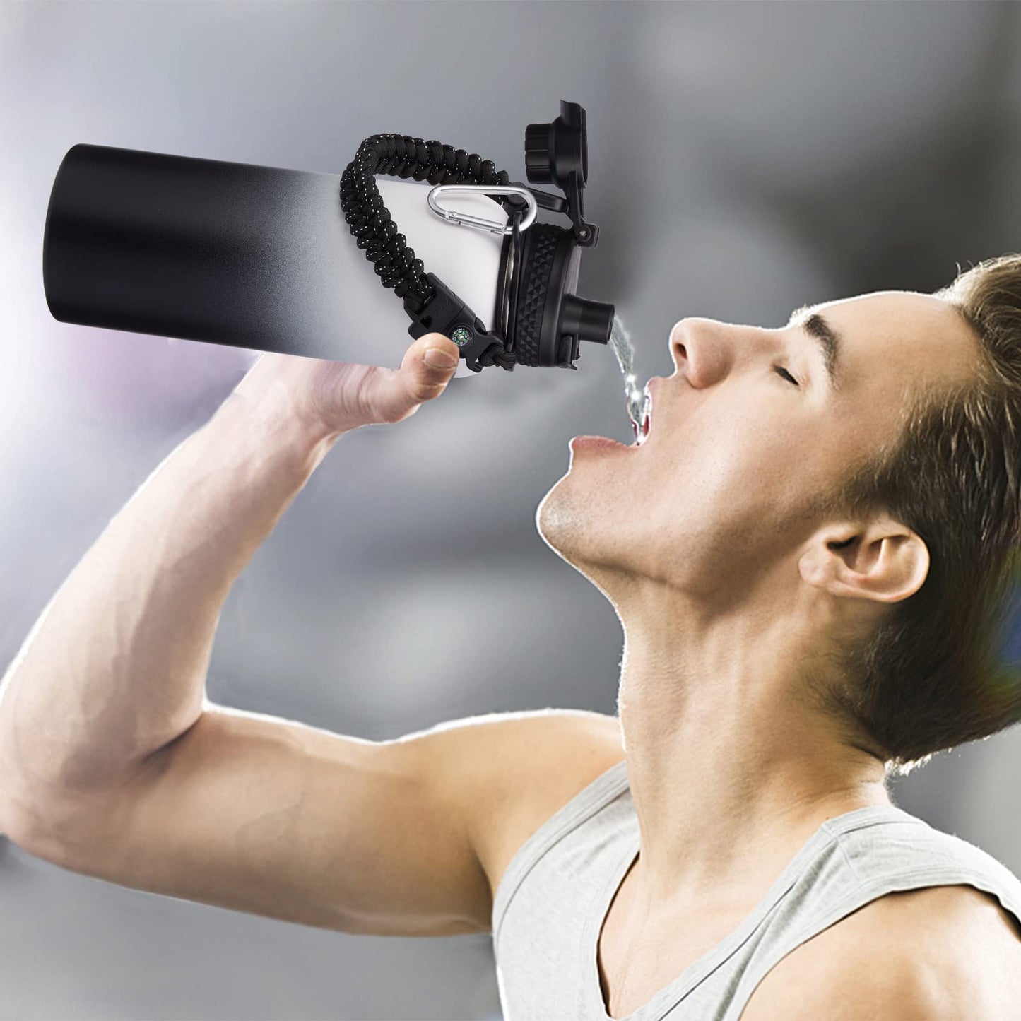 Auto Spout Lid for Water Bottles - VICKNIY Replacement Wide Mouth Flip Lid Fit 32 40 64 128 oz Insulated Water Bottle, Sturdy Water Bottles Chug Lid with Handle