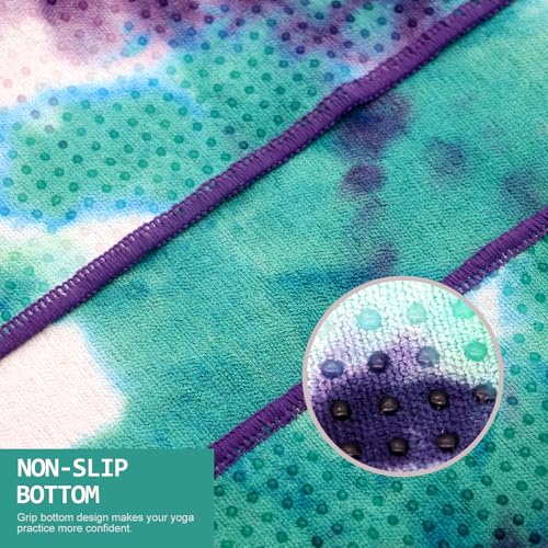 Eunzel Hot Yoga Towel - Microfiber Non-Slip Grip Dot Sweat Absorbent Mat Towel, 72x24 Inches, Green & Purple
