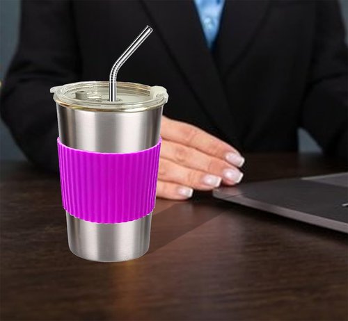 Navmudin Cups with Lids and Straws, 17oz 4 Pack Reusable Leakproof Stainless Steel Cups, BPA Free Unbreakable Metal Coffee/Beer/Smoothie Camping Cup(Black&Blue&Pink&Purple)