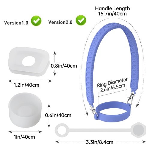 NiHome Silicone Water Bottle Handle with Anti-Spill Stopper Kit - Compatible with Stanley 1.0 & 2.0, Fits 2.7-5.12 Inch Diameter for Easy Carrying On-The-Go (Blue)