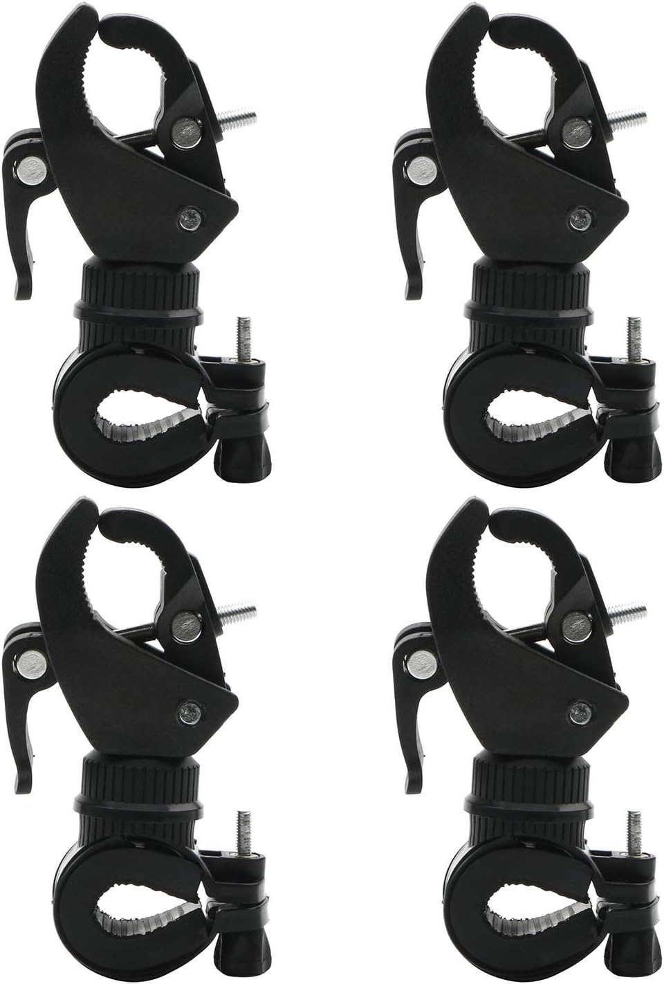 4pcs Universal Bike Bicycle Flashlight Lamp Mount Clamp Stand Holder 360º Rotation, Black