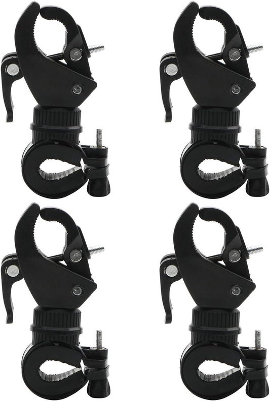 4pcs Universal Bike Bicycle Flashlight Lamp Mount Clamp Stand Holder 360º Rotation, Black