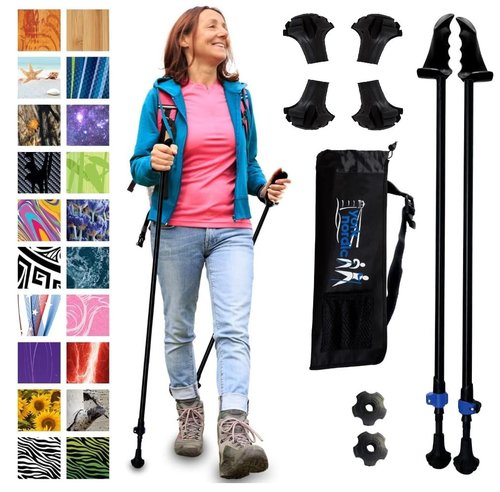 York Nordic Motivator Walking Pole - Just Black and Four Pack Round Wide Hiking Pole Replacement Feet