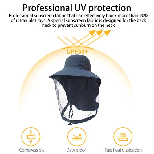VIPITH Mosquito Net Hat, Safari Hat Sun Hat Mosquito Head Net Hat Bucket Hat Fishing Hat with Net Mesh for Outdoor Fishing Hiking Gardening Men Women