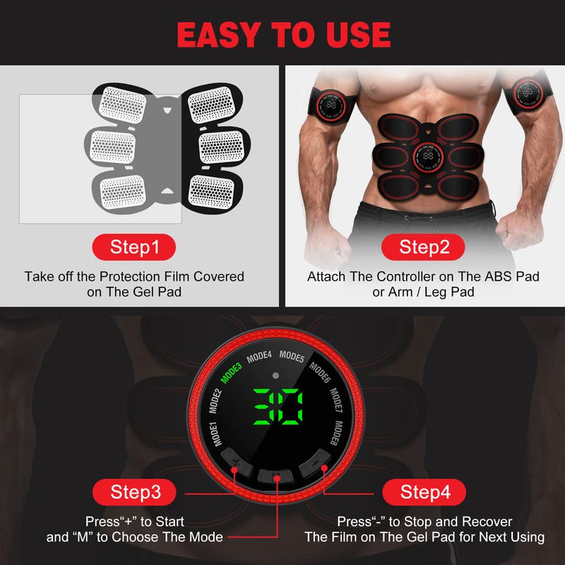 Drezela Abs Stimulator Muscle Toner, Ab Machine Trainer USB Rechargeable Gear for Abdomen/Arm/Leg, Fitness Strength Training Workout Equipment Men and Women DR6-E8