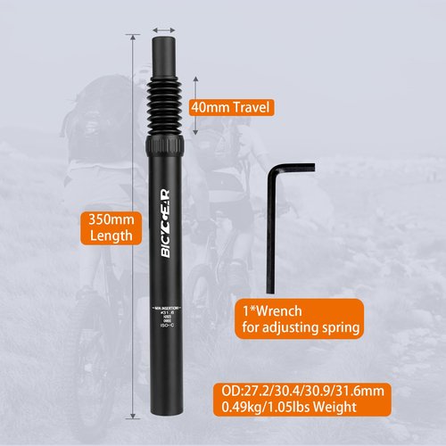 BICYCGEAR Suspension Seatpost 27.2/30.4/30.9/31.6 Bike Seat Posts with Suspension Headless Bicycle Seat Shock Absorber Lightweight for E Bike BMX Road City Bike Replacement Component Parts