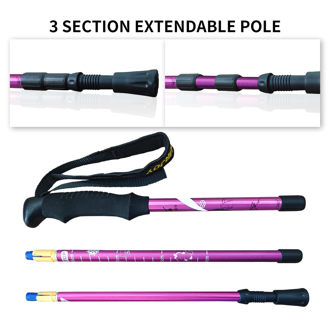 Yourjoy Hiking Trekking Poles, 2 Pack Anti Shock, Adjustable, Collapsible Hiking Poles for Trekking or Walking, Lightweight Aluminum Sticks for Children (Child-Pink)