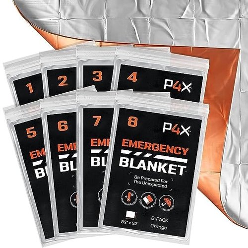 PREPARED4X 8-Pack Mylar Emergency Blanket - Mylar Blankets Survival Thick Reusable - Waterproof, Rip, and Tear Resistant Survivalist Gear - Emergency Thermal Blanket for Outdoors (Orange)