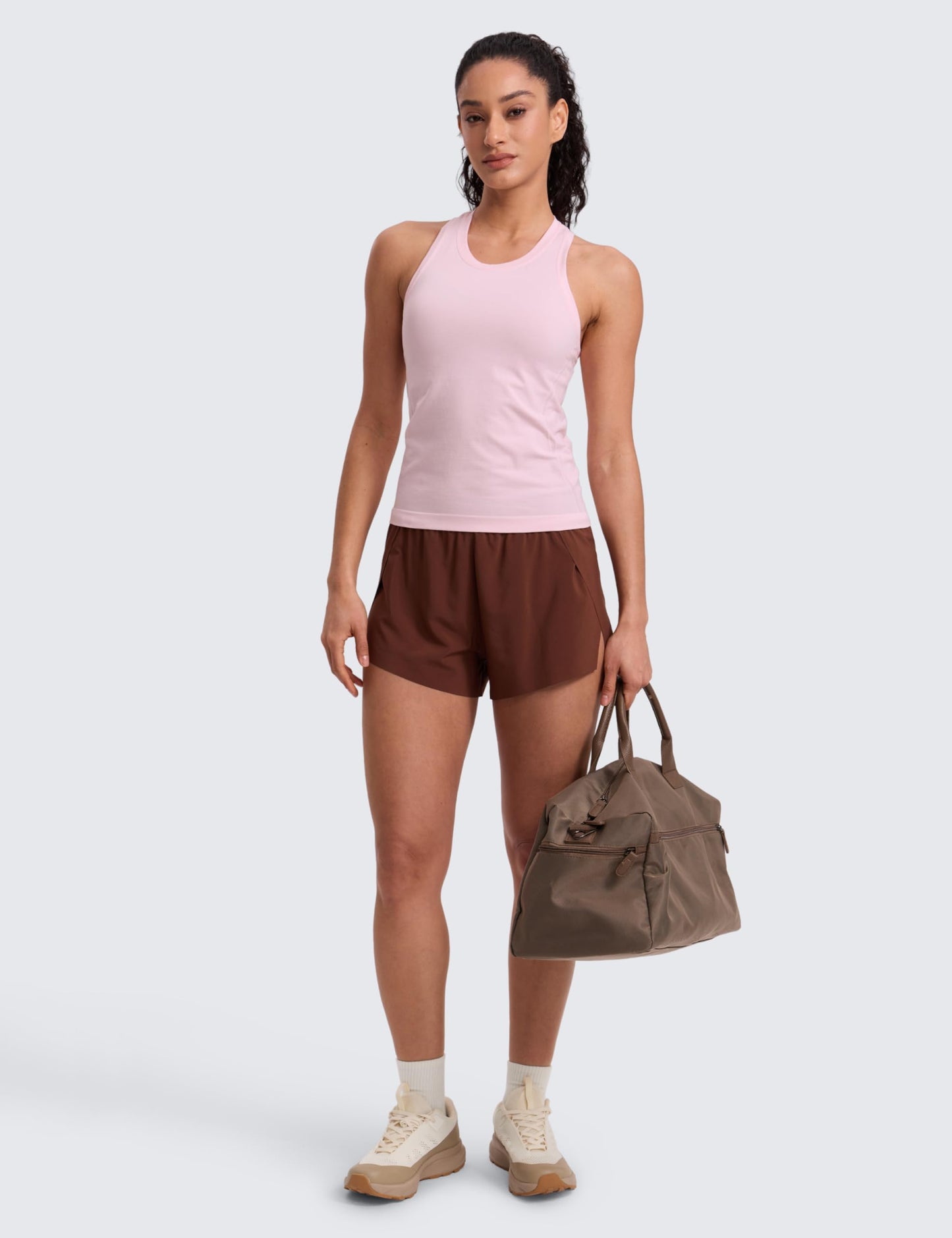 CRZ YOGA Seamless Workout Tank Tops for Women - Athletic Running Gym Sleeveless Shirts Crewneck Racerback Breathable Strawberry Pink XX-Small
