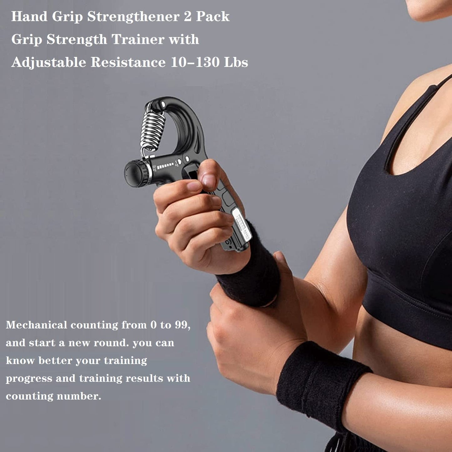 Hand Strengthener Grip 2 Pack, Hand Exercisers for Strength with Adjustable Resistance 10-130 Lbs,Hand Grip,Grip Strength Trainer for Muscle Building and Injury Recover(Black)