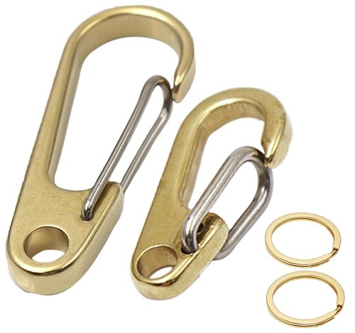 Lxshunlifa Brass Carabiner Clip, Heavy Duty Key Ring, Keychain Hook 1.9" & 2.3" for Belt, 2 Pcs Metal Locking and Stainless Spring Snap, Climbing Backpack Camping Small Hooks