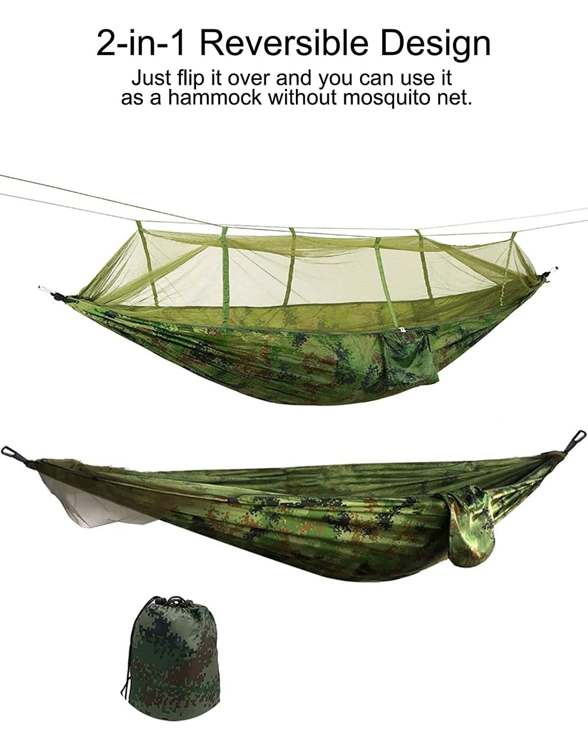 Fotgear Camping Hammock with Mosquito Net - Ultra Lightweight Durable Double/Single Travel Hammock 210T Parachute Nylon with Tree Straps 660lbs Capacity for Garden Camping Backpacking, Camo
