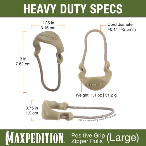 MAXPEDITION Positive Grip Zipper Pulls (Large, Tan) Pack of 6, Zipper Pull Replacement for Tactical Backpack, EDC Pouch, Bug Out Bag & Luggage, Sling Pull Tab, PZLTAN
