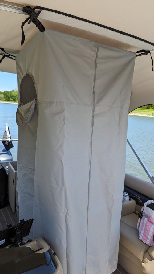 Tuszom 600D Privacy Tent for Boat, Heavy Duty Hanging Changing Room for Bimini Top with Storage Bag, Portable Privacy Station for Pontoons (Gray, 27" W x 30" D x 72" -84" H)