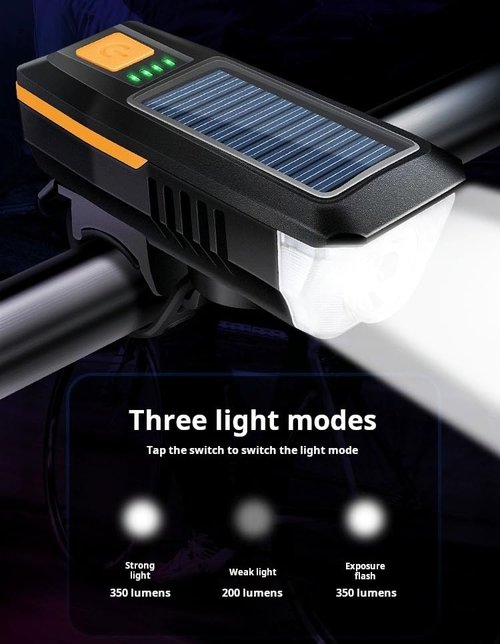 UIVXXUD Multi-Functional Solar-Powered & USB Rechargeable Bike Front Light with 120dB Horn (Red, Black)