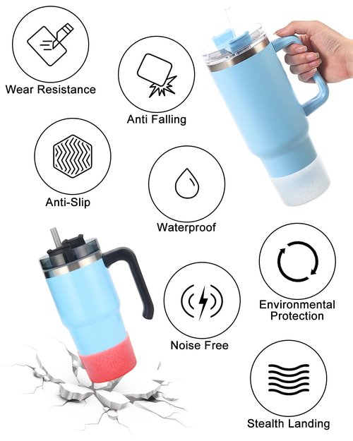 Uwbettry 2 Pcs Silicone Boot Tumbler Bottom Protector for Stanley Quencher Adventure 40oz & Stanley IceFlow 30oz, Glitter Clear Red Cup Accessories Boot Sleeve Cover